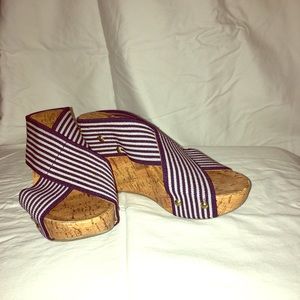 navy blue and white stripe wedge shoes